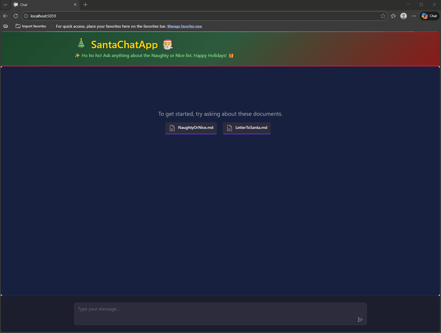Santa's Festive AI Chat Application Interface
