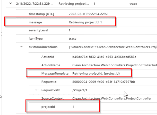 structured log message