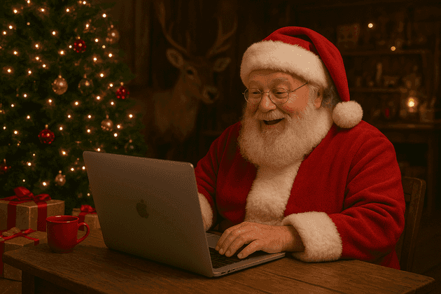 Santa spreading holiday cheer online